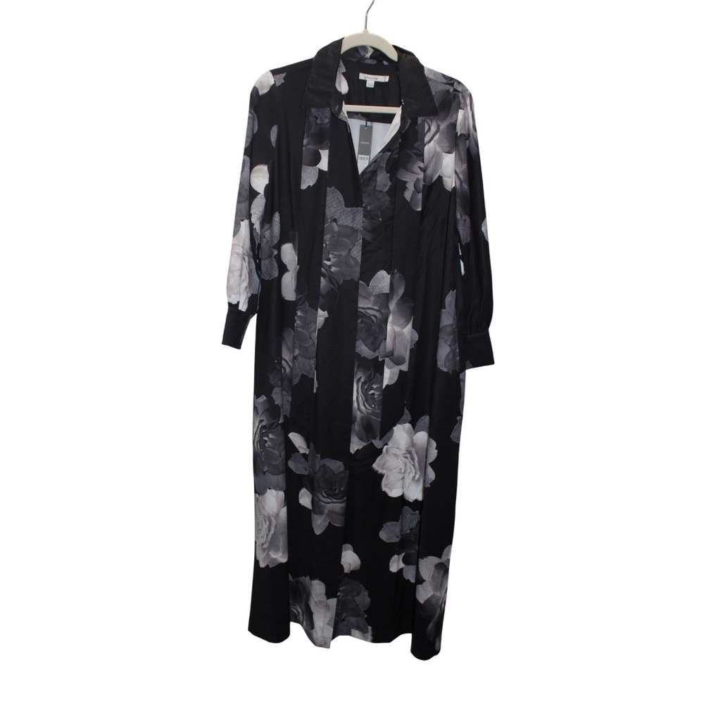 Chico's Petite Maxi Dress Black Floral Shirt‎ Dress Women's 1.5 /10P Vacation